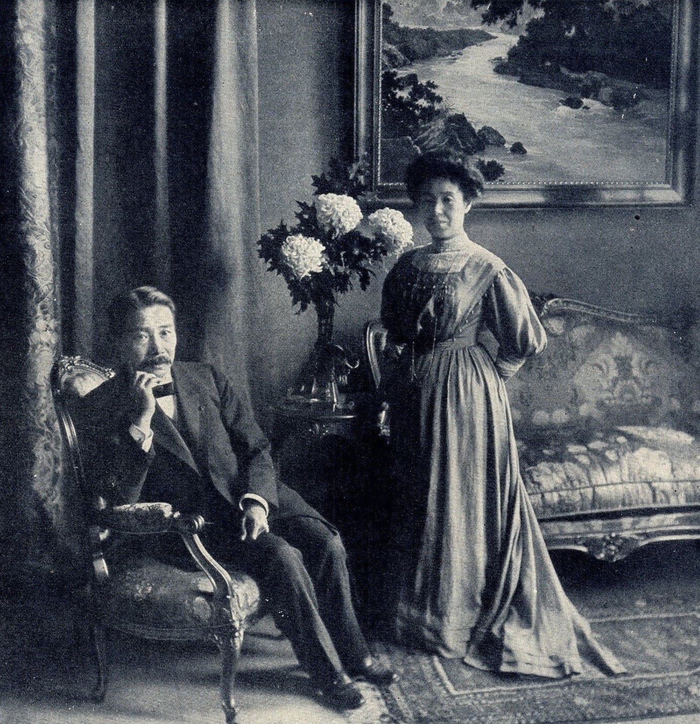 Chinda Sutemi and His Wife during His Ambassadorship in Germany. Chinda Sutemi and his wife during his ambassadorship in Germany. Der neue japanische Botschafter in Berlin Baron Chinda und Gemahlin, special photograph for Die Woche, 1908. wikipedia.